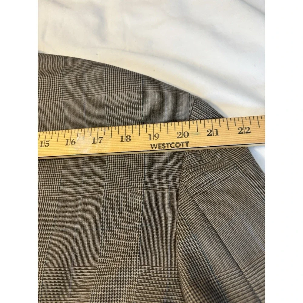 LANDS END Brown Windowpane Wool 2Pc SUIT‎ 44L Pleated Front Pants 36x30